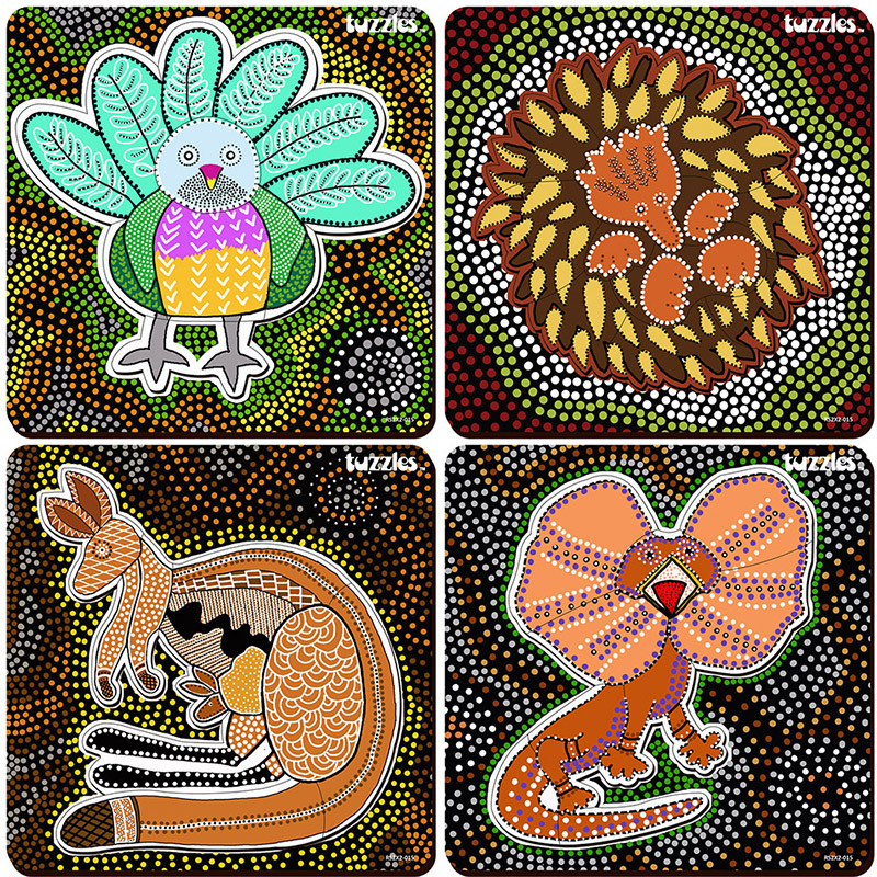 Tuzzles Aboriginal Art Australian Fauna Raised Puzzles - Set of 4