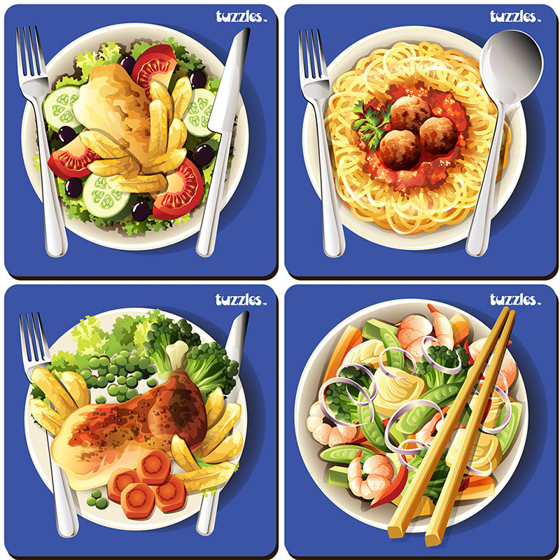 Tuzzles International Food Plates Raised Puzzles - Set of 4