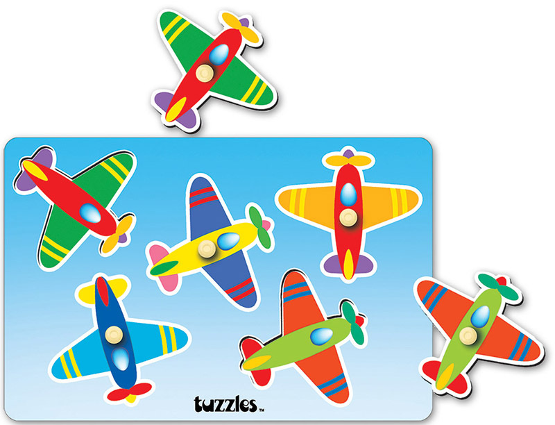 Tuzzles Colour & Match Aeroplanes Knob Puzzle - 5pcs