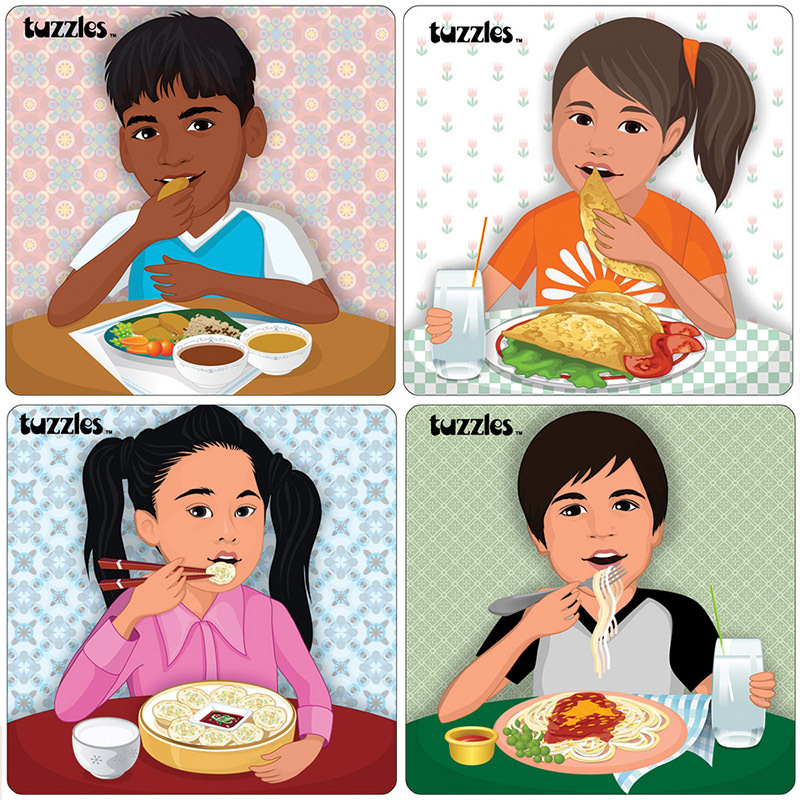 Tuzzles Multicultural Meals Raised Puzzles - Set of 4