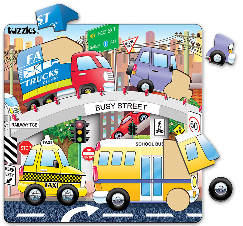 Tuzzles Raised "Busy" Puzzle - Street 21pcs