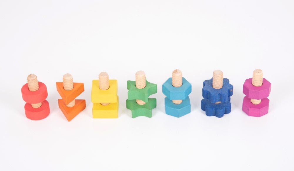 *SPECIAL: Rainbow Wooden Nuts & Bolts - Set of 7