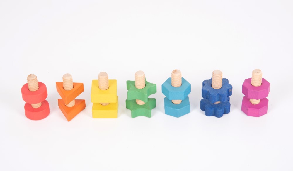 Rainbow Wooden Nuts & Bolts - Set of 7