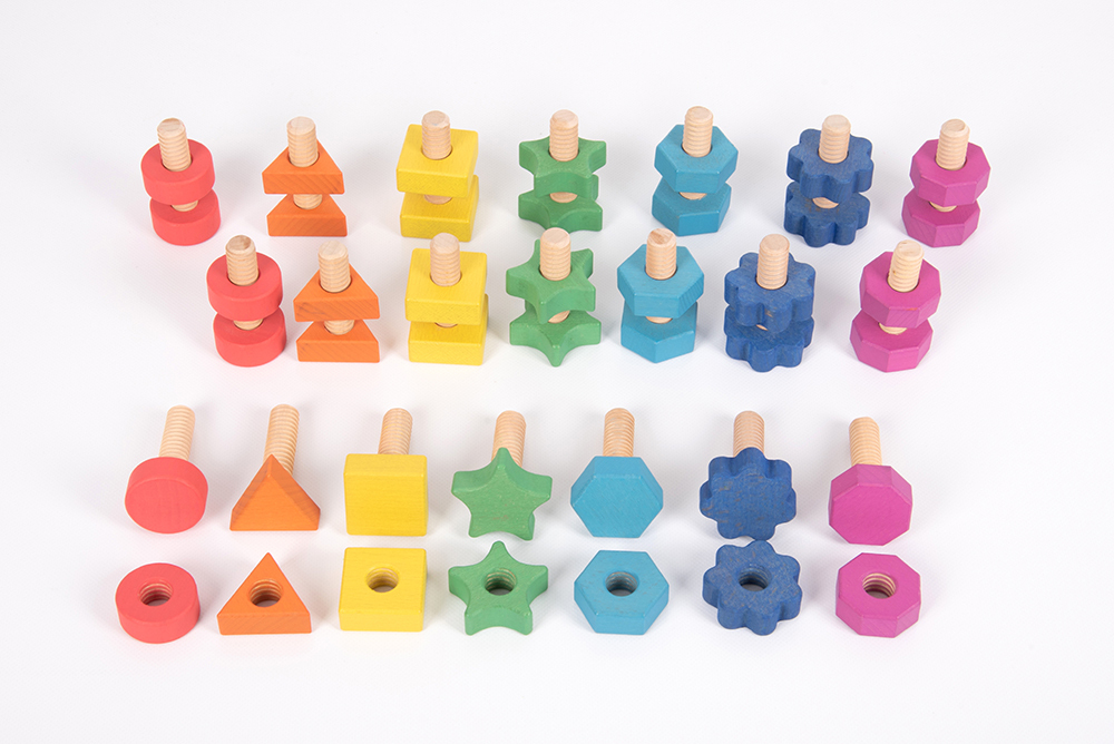 Rainbow Wooden Nuts & Bolts - Set of 21