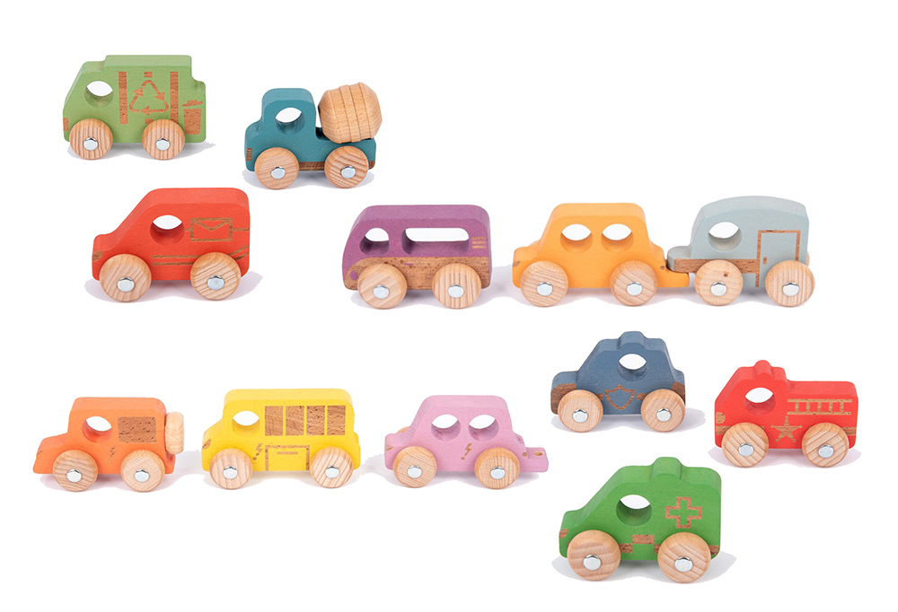 Rainbow Wooden Vehicles Set - 12pk