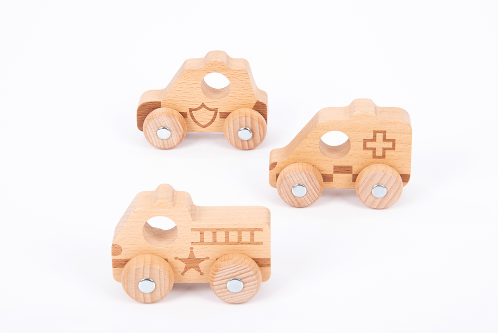 *Natural Wooden Emergency Vehicles - 3pk