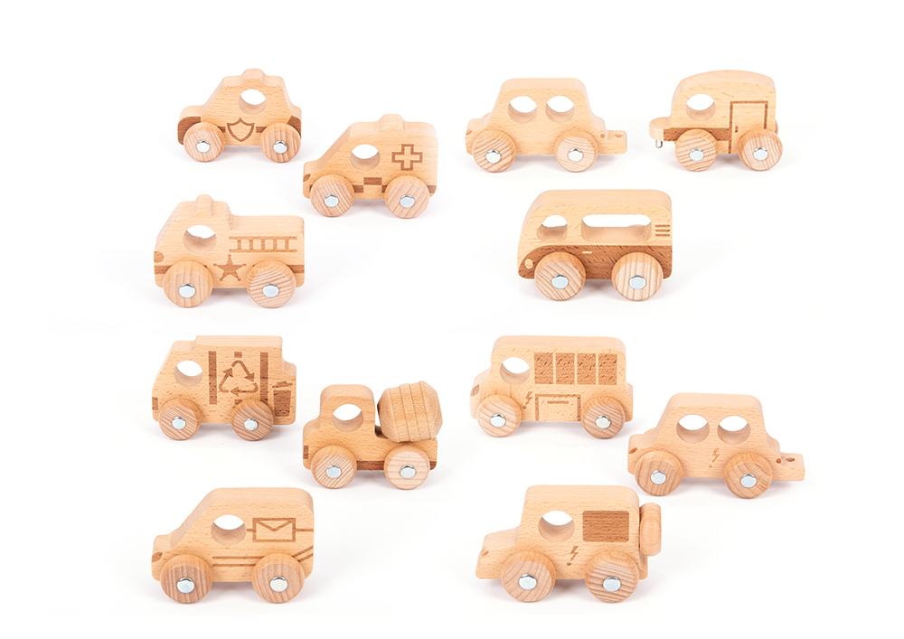 Natural Wooden Vehicles Set - 12pk