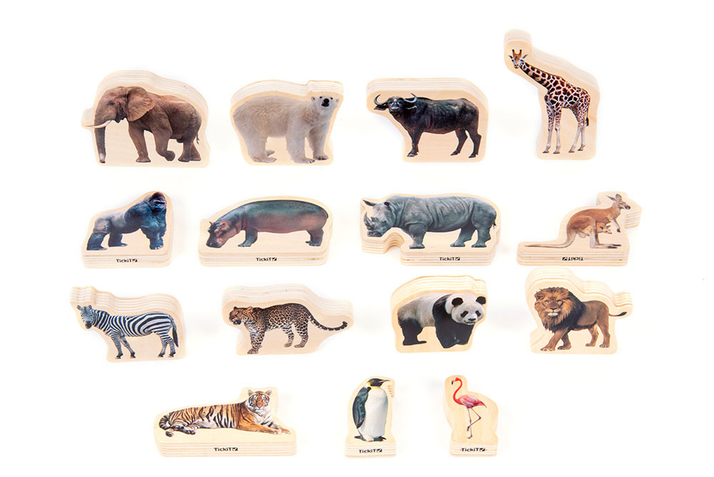 Wooden Wild Animals Blocks - 15pcs
