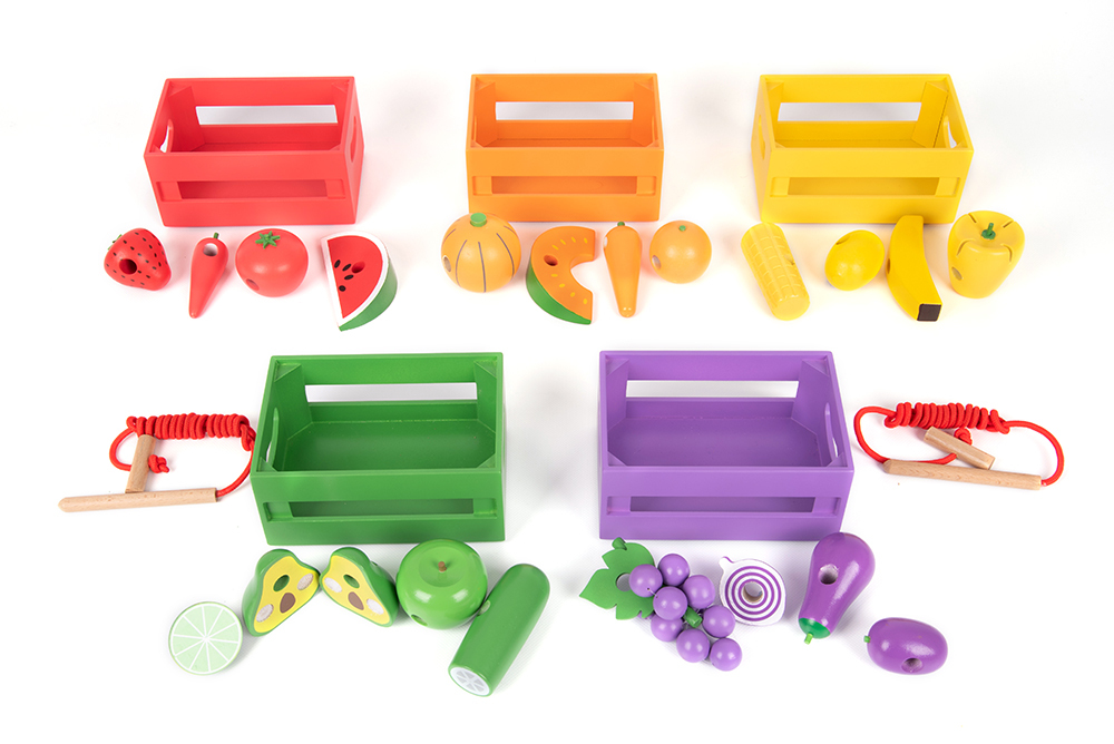Wooden Sorting Fruit & Vegetable Crates - 28pcs
