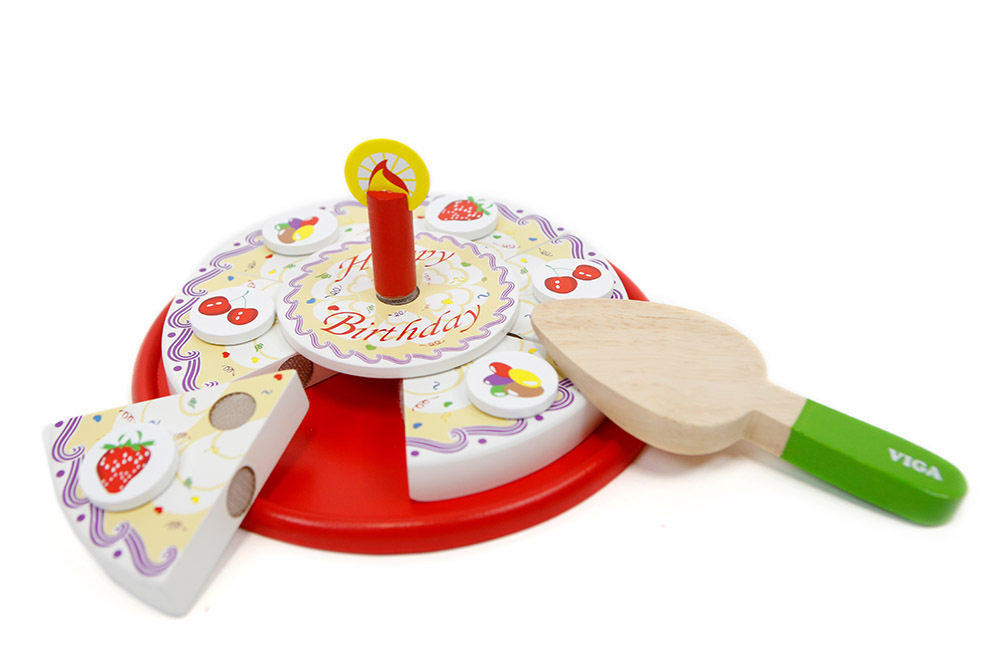 Timber Sliced Happy Birthday Cake With Candle - 20cm