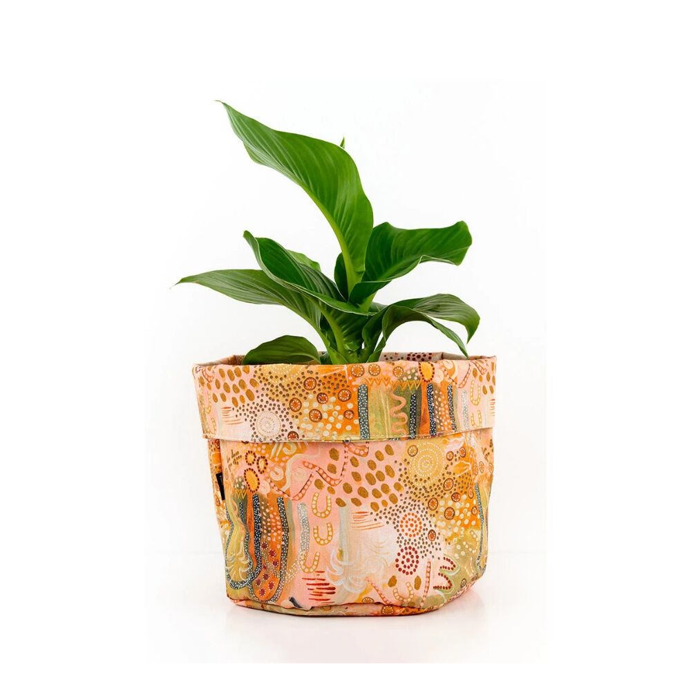 First Nations Canvas Small Plant Pot Cover - Oasis
