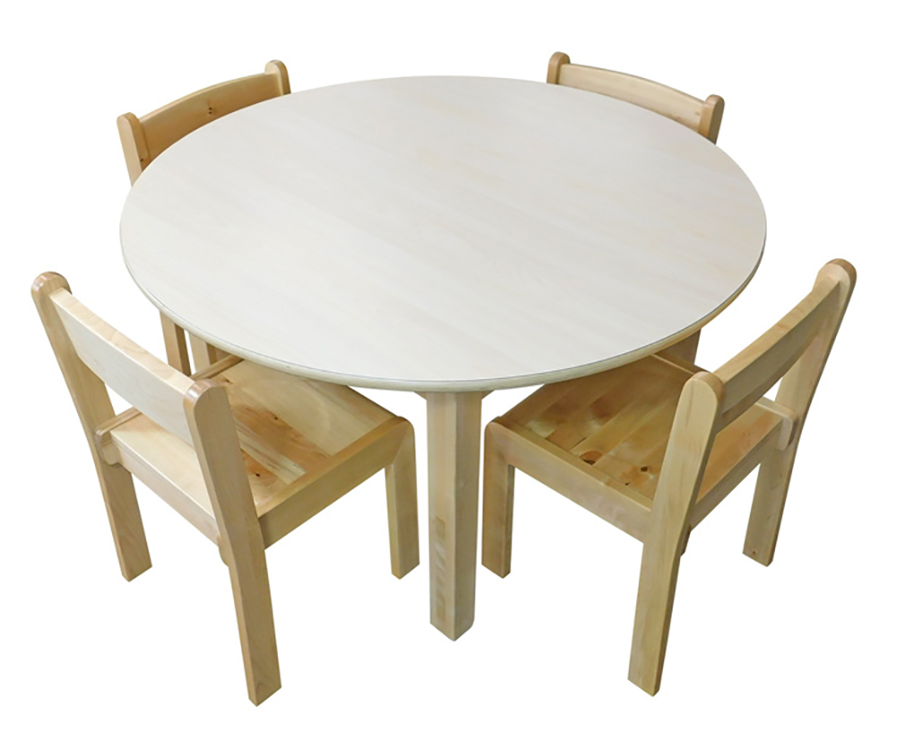 Home Corner Wooden Table With Birch Laminate Top & Chair Set - Circle with 4 Chairs