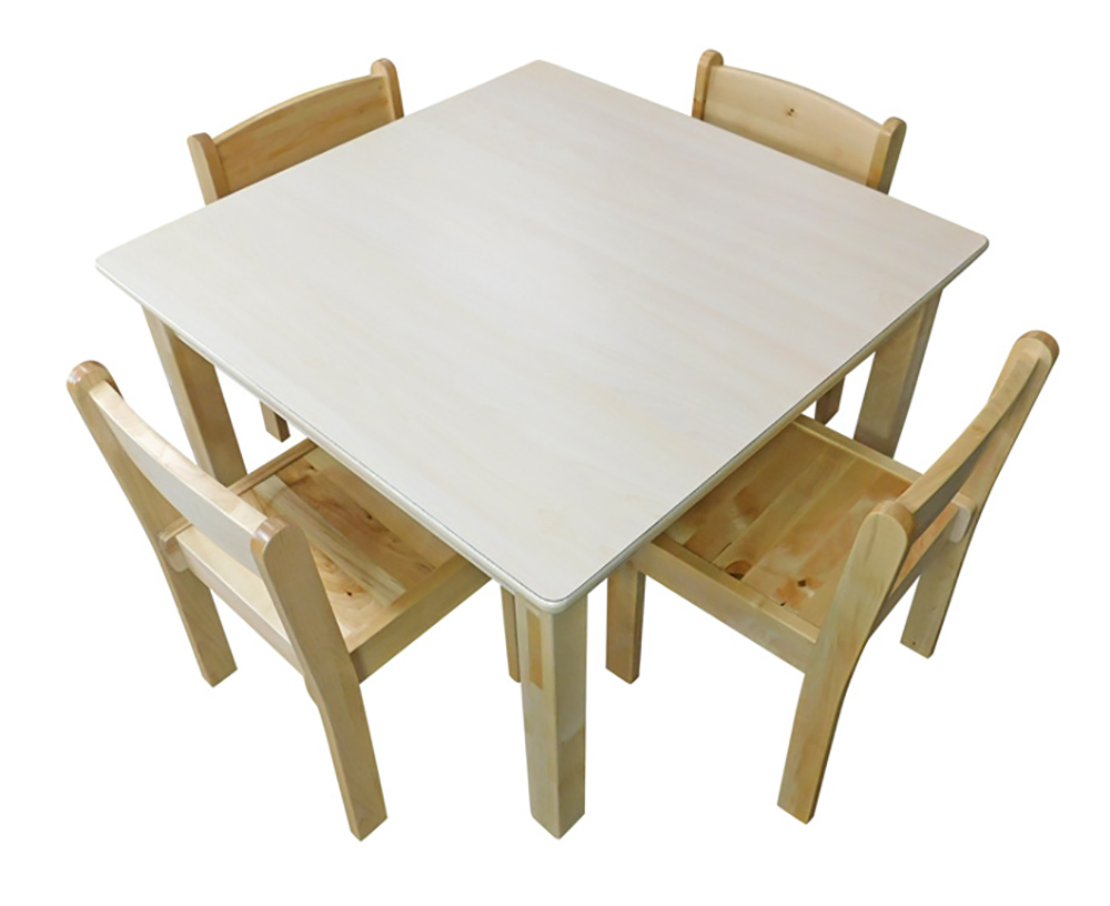 Home Corner Wooden Table With Birch Laminate Top & Chair Set - Square with 4 Chairs