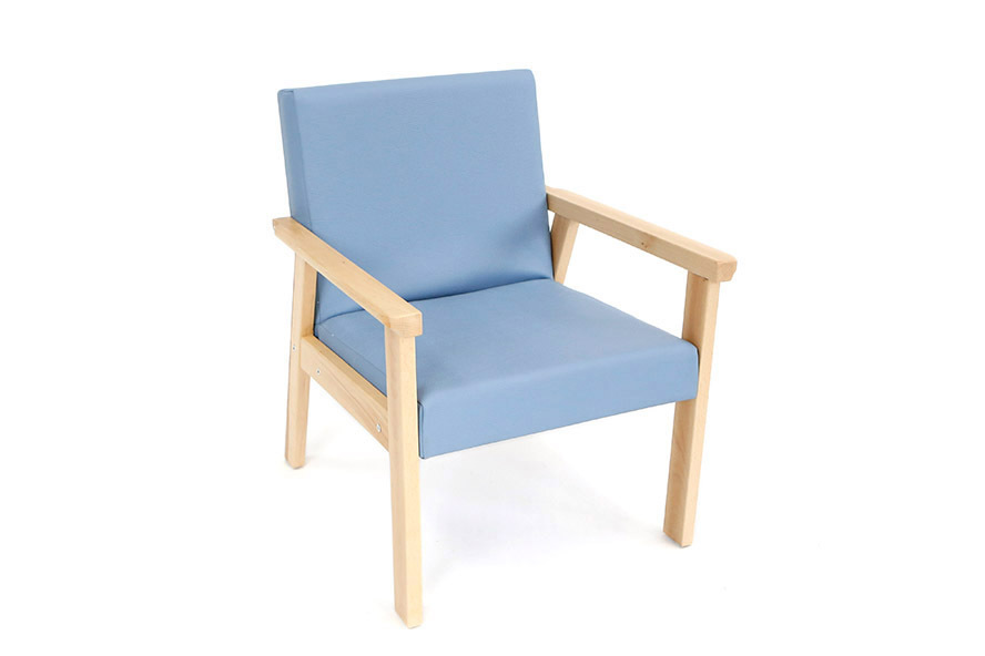 Lounge Chair - Beech wood frame with Faux Leather Cushions - Blue