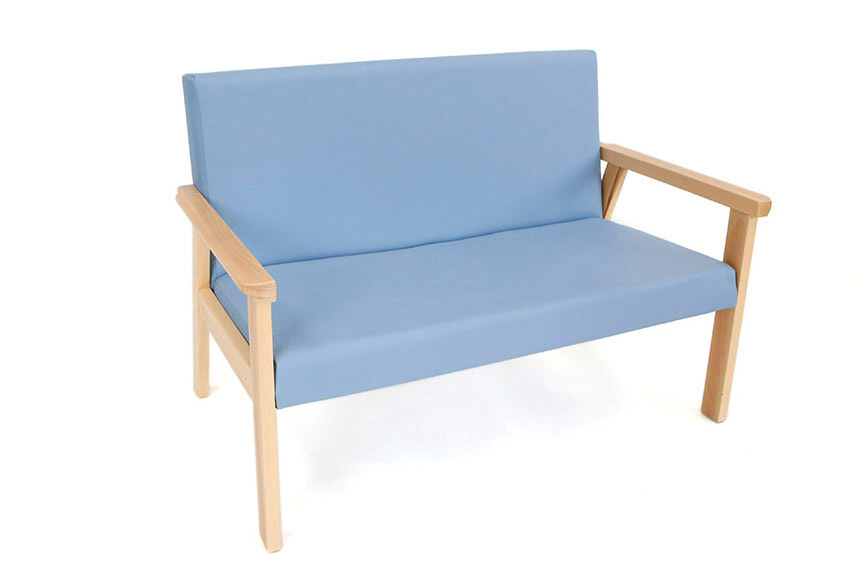 Lounge Sofa - Beech wood frame with Faux Leather Cushions - Blue