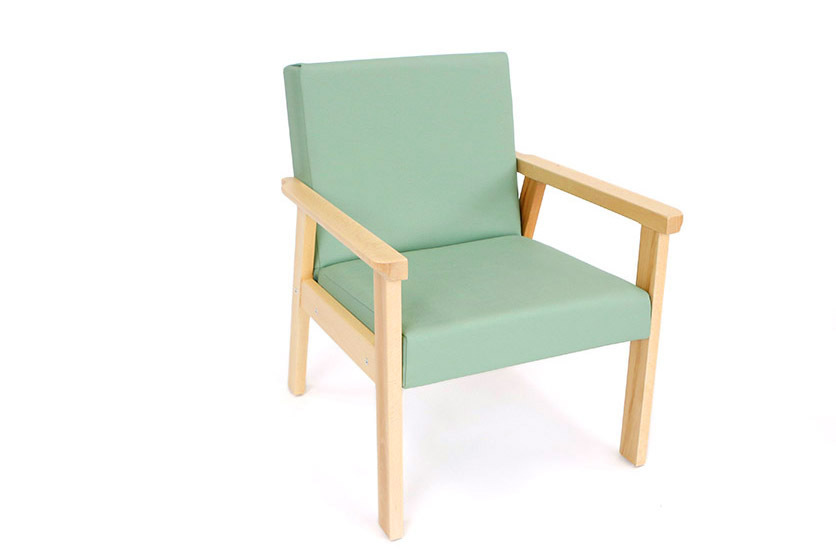 Lounge Chair - Beech wood frame with Faux Leather Cushions - Green