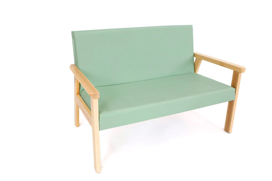Lounge Sofa - Beech wood frame with Faux Leather Cushions - Green