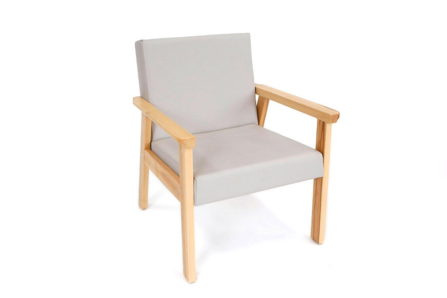 Lounge Chair - Beech wood frame with Faux Leather Cushions - Grey