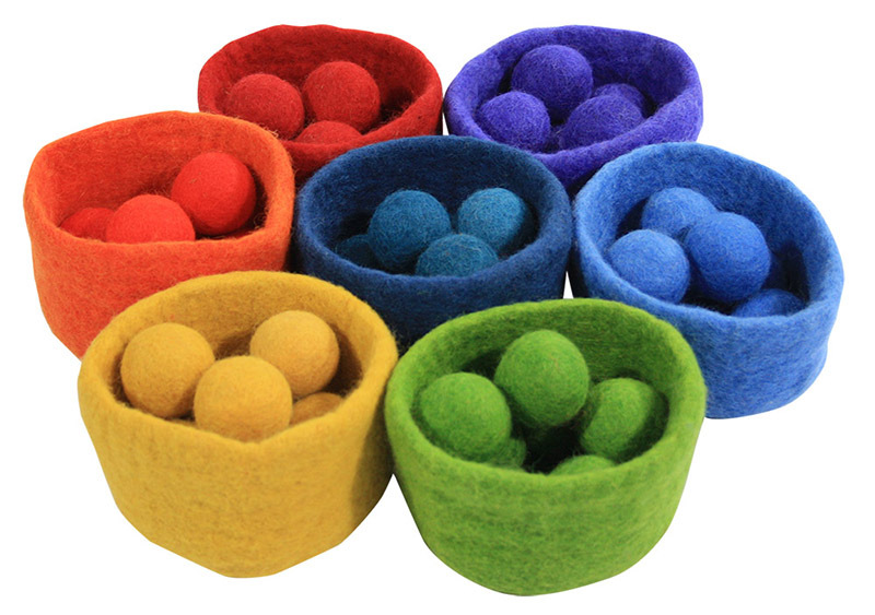 Felt Rainbow Balls - in Bowls Set of 7