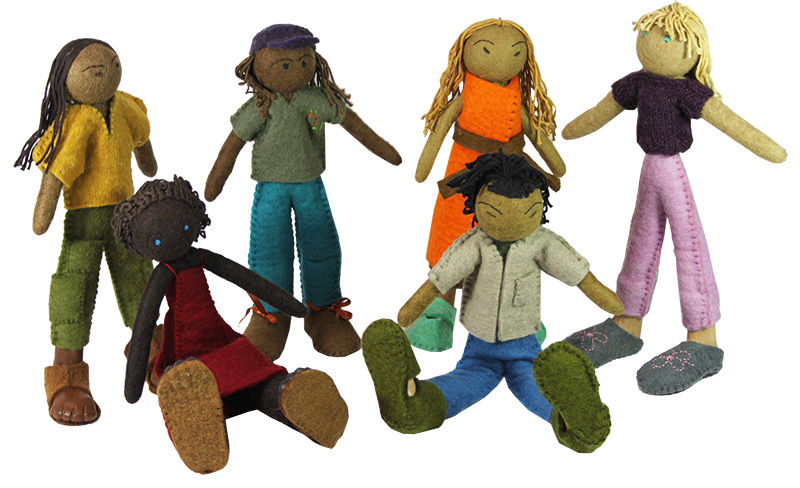 Felt Large Multicultural Standing Dolls 36.5cm - Set of 6