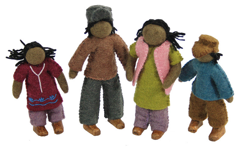 Felt Standing Dolls 19cm - African - 4pcs