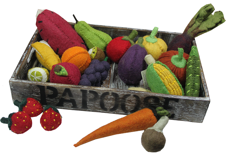 Felt Fruit & Vegetable Set - 22pcs in Wooden Tray