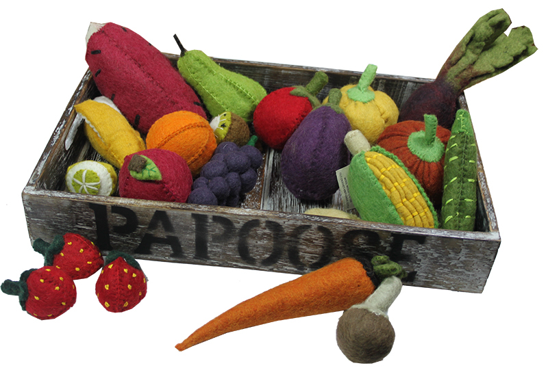 Papoose Felt Fruit & Vegetable Set - 22pcs in Wooden Tray