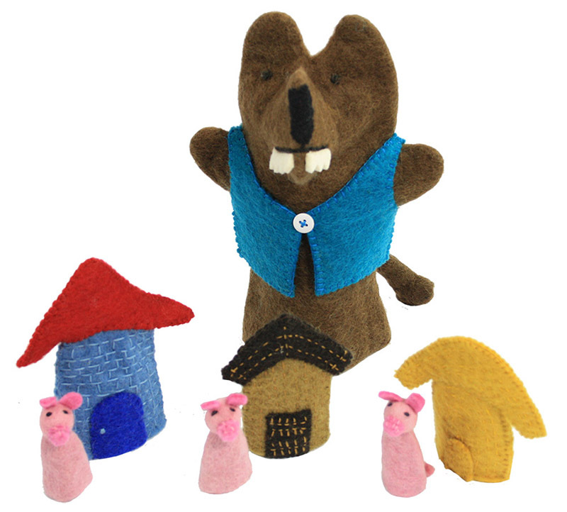 Papoose Felt Hand & Finger Puppet Set - Three Little Pigs