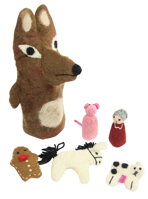 Papoose Felt Hand & Finger Puppet Set - Gingerbread Man & Fox