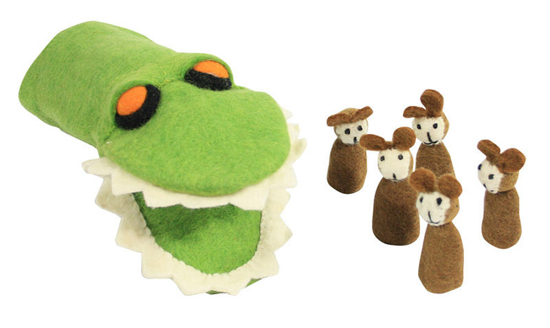 Papoose Felt Hand & Finger Puppet Set - Crocodile & Five Cheeky Monkeys