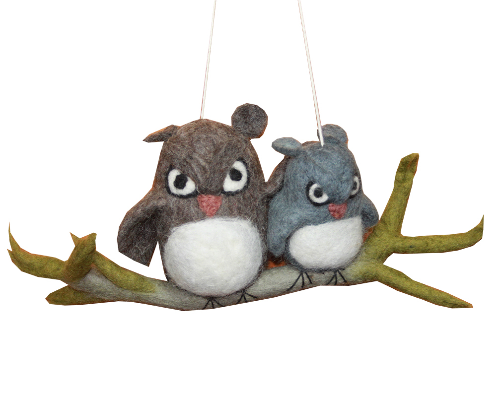 Papoose Felt Hanging Branch - Owl Mama & Baby