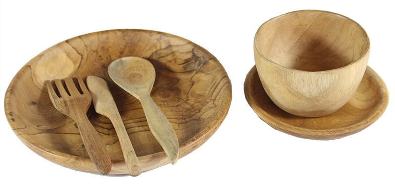 Natural Teak Home Corner Tableware Set - 6pcs
