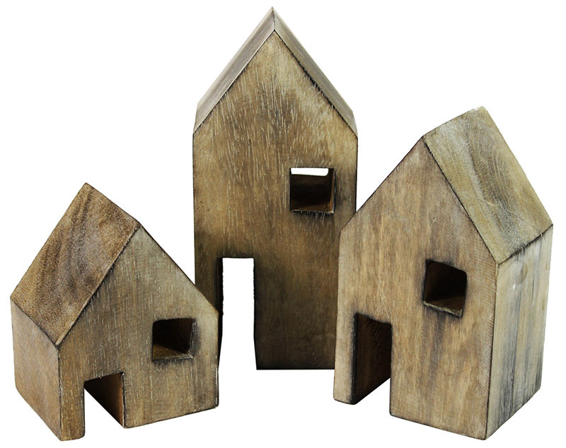 Papoose Natural Wooden Block House - Set of 3
