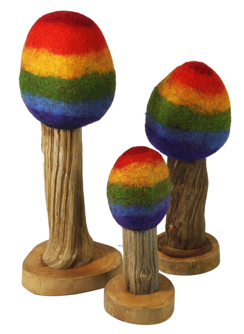 Papoose Rainbow Felt & Wooden Trees - Set of 3