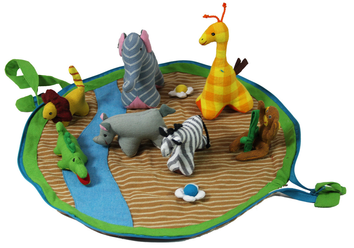 Cotton Animal Play Pouch Set - Africa