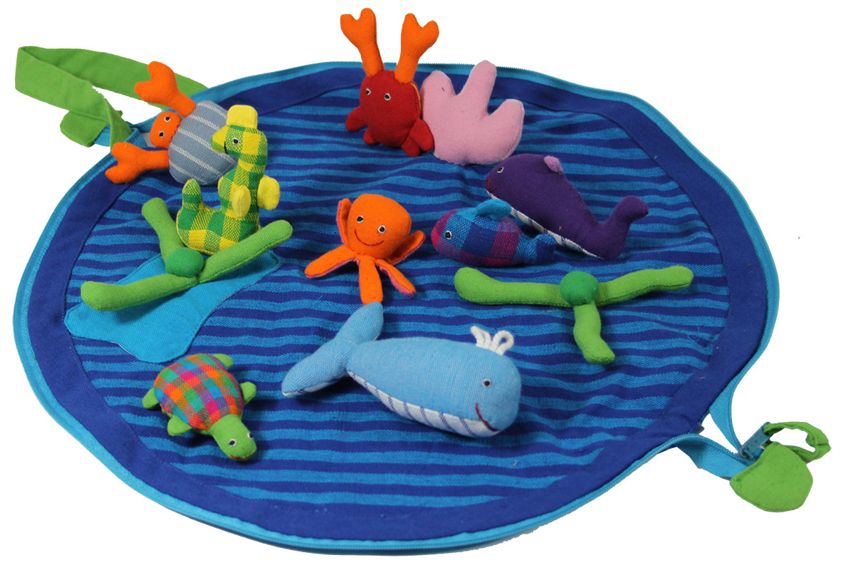 Papoose Cotton Animal Play Pouch Set - Sea