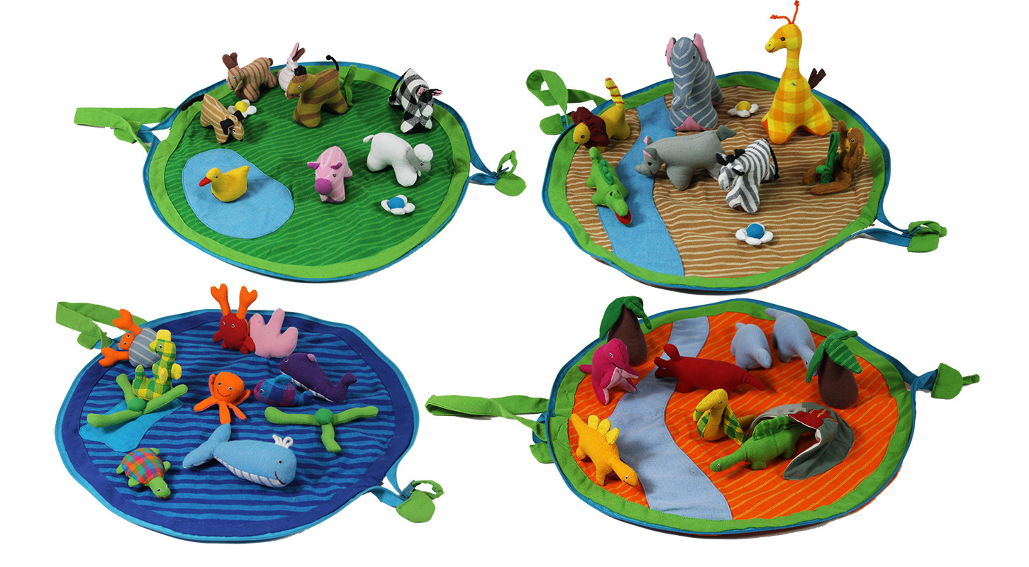 Cotton Animal Play Pouch Set - Set of 4