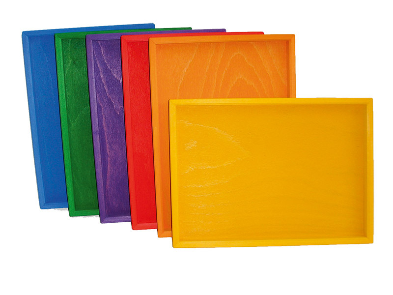 *Bauspiel Wooden Tray Set - Coloured 6pcs