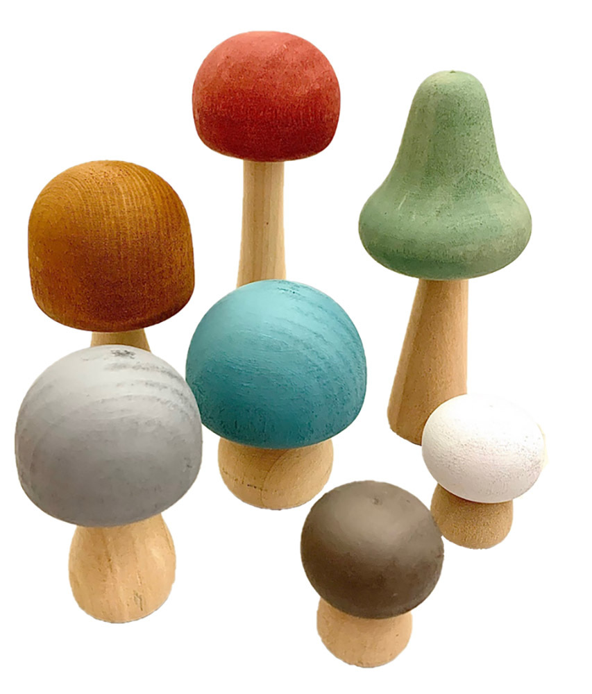 Earth Wooden Mushrooms - 7pcs