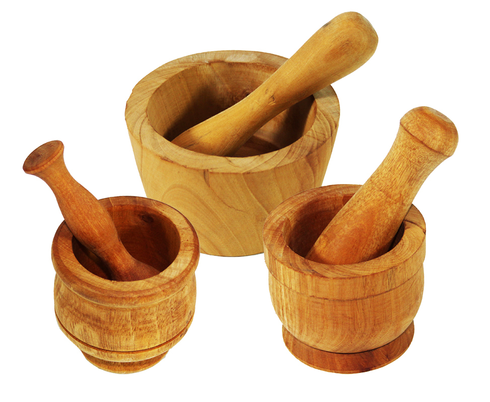 Wooden Mortar & Pestle - Set of 3