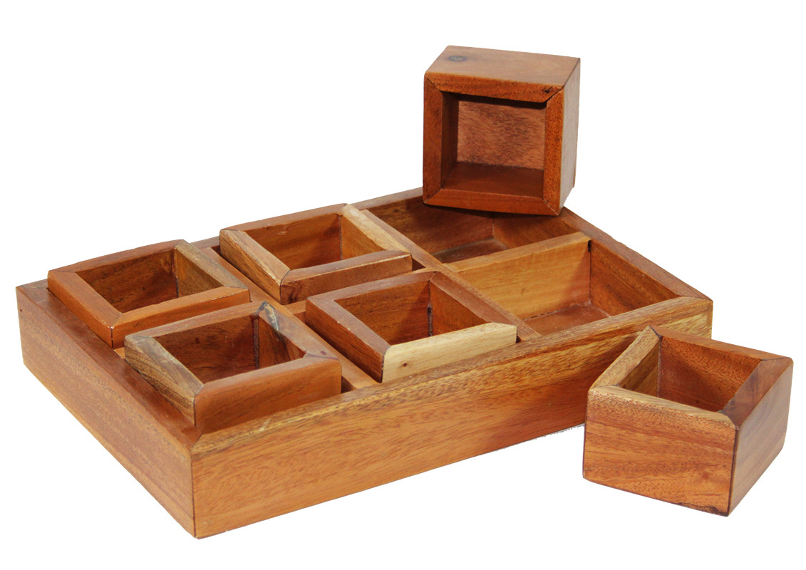 Mahogany Sorting Tray - 6 Compartments & Boxes