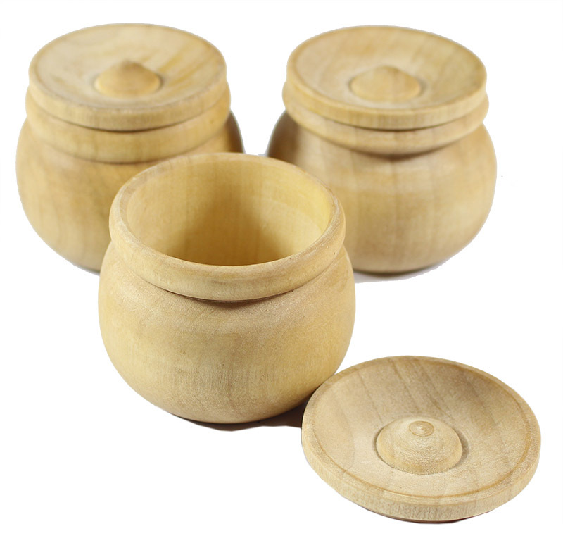 Wooden Mini Pots & Lids - Set of 3