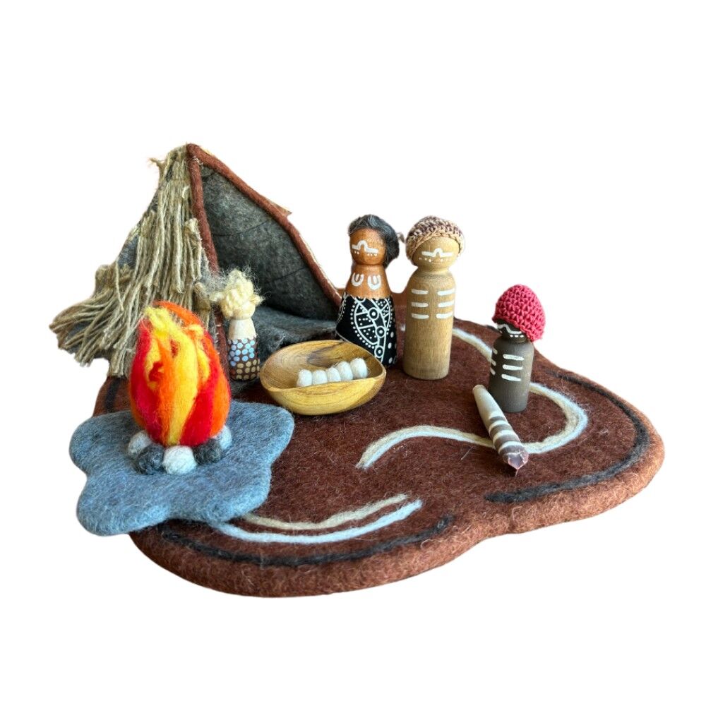 Felt, Wooden & Crochet Set - Aboriginal Humpy, Camping & Fire 9pcs