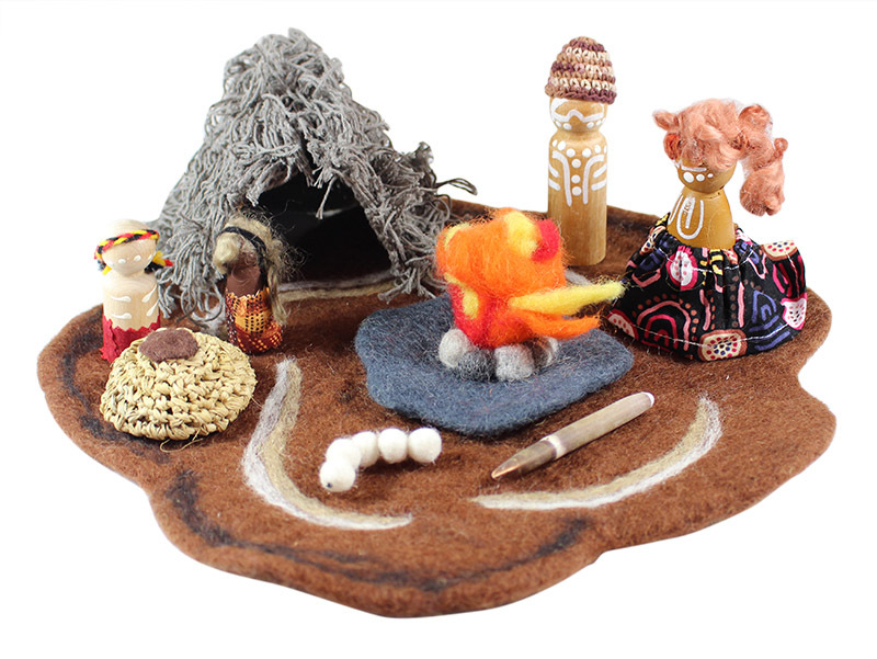 Felt, Wooden & Crochet Set - Aboriginal Humpy, Camping & Fire 9pcs