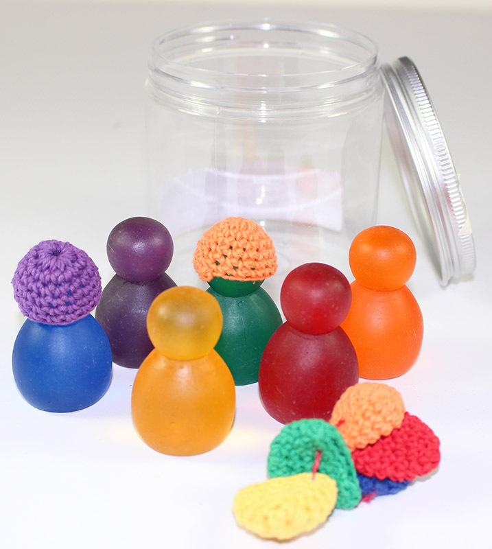 Rainbow Resin Portable Play Jar - People with Crochet Hats 12pcs