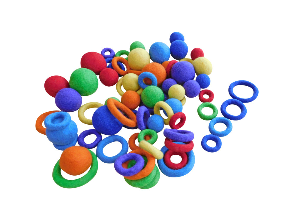 Rainbow Felt Balls & Rings Sorting Set - 56pcs