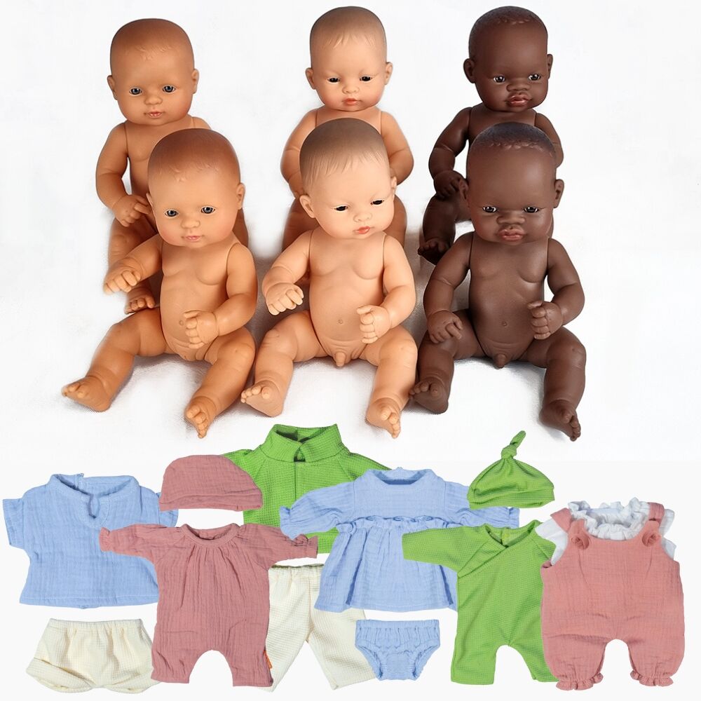 Baby Dolls & Clothes 32cm - Set of 6 (3 Boys & 3 Girls)