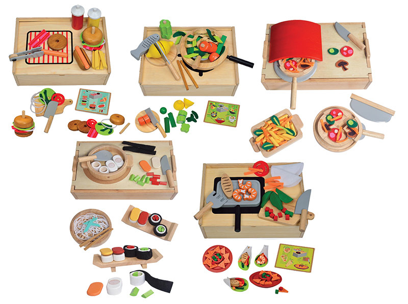 Blue Ribbon Wooden International Food Set - Set of 5