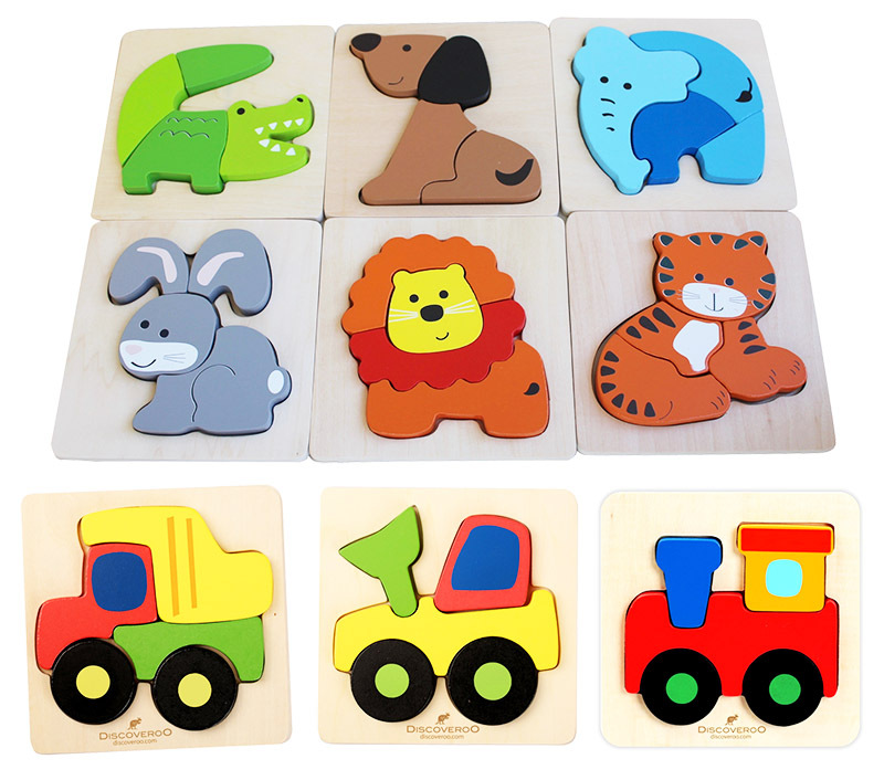 Discoveroo Chunky Tray Puzzles - Animals & Vehicles Set of 9