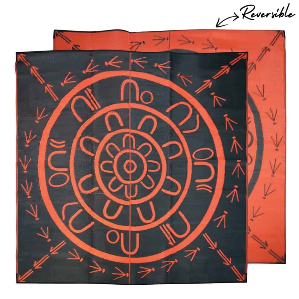 Recycled Large Mat Aboriginal Design - "Yarning Circle" Orange/Black